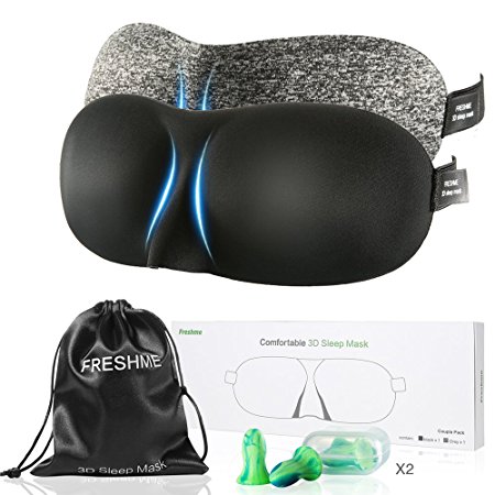 3D Light Blocking Sleep Mask - 2 Pack Comfortable & Lightweight Eyeshade with Adjustable Strap Ear Plugs Carry Pouch for Travel Airplane Naps Blindfold Sleeping Mask for Women Men Father's Day Gift