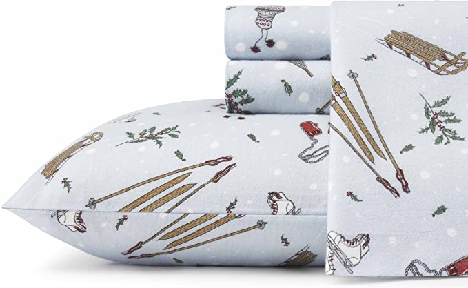 Eddie Bauer - Flannel Collection - 100% Premium Cotton Bedding Sheet Set, Pre-Shrunk & Brushed For Extra Softness, Comfort, and Cozy Feel, Queen, Snow Days