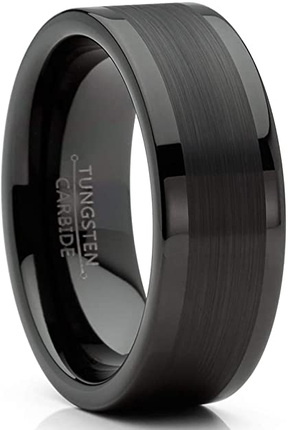 Metal Masters Co. Mens Tungsten Ring Black Wedding Band Brushed Comfort-fit 8MM 7-15