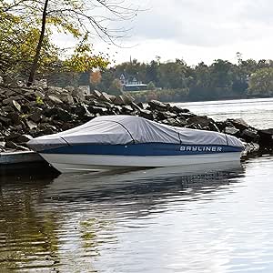 Budge BM-601-X6 600 Denier V-Hull Runabout Mooring Boat Cover Gray 20'-22' Long (Beam Width Up to 106") Waterproof, UV Resistant