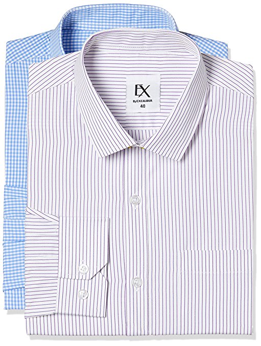 Ex by Excalibur Men's Solid Regular Fit Formal Shirt (Pack of 2)