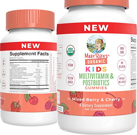 Kids Vitamins by MaryRuth's | USDA Organic | Kids Multivitamin Gummies   Postbiotics for Ages 4  | Multivitamin for Kids with Lactobacillus Rhamnosus | Vitamins for Kids | Vegan | Non-GMO | 60 Count