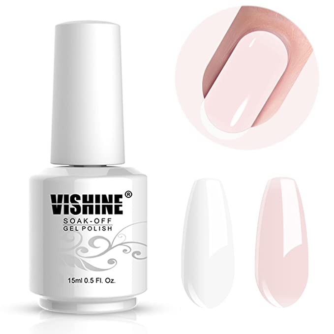 Vishine 15ml 2Pcs DUO French Manicure Gel Nail Polish French White & French Rose Kit UV LED Nail Gel Classic Pale Pink White Manicure Set