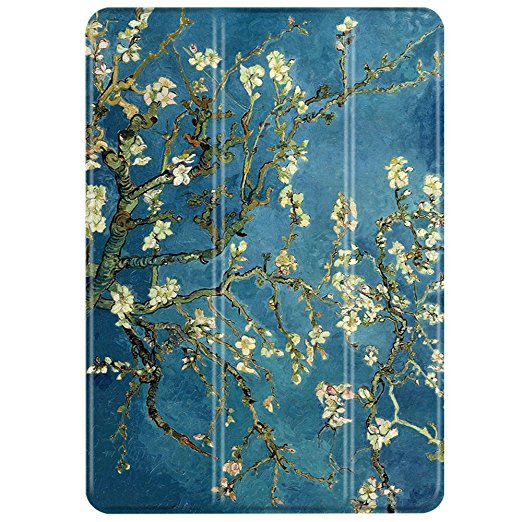 TNP iPad 2017 iPad 9 7 inch Case - Lightweight Smart Case Trifold Slim Shell Stand Cover with Auto Sleep Wake Function Feature for Apple iPad 9.7" 2017 Release Tablet (Almond Blossom - Van Gogh)