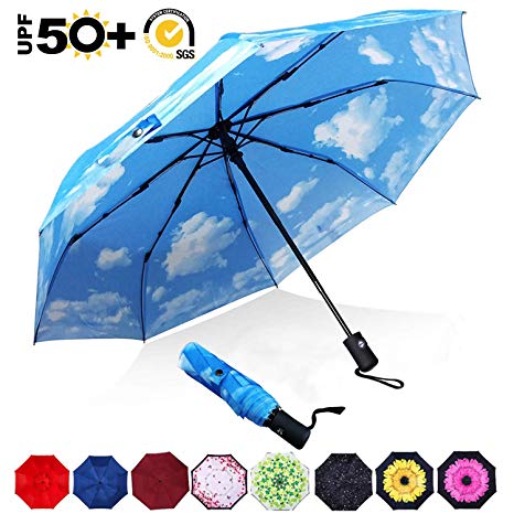 ABCCANOPY Umbrella Compact Rain&Wind Teflon Repellent Umbrellas Sun Protection with Black Glue Anti UV Coating Travel Auto Folding Umbrella, Blocking UV 99.98%