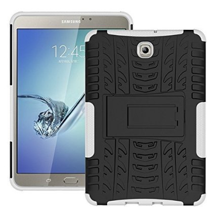 DWay Tab S2 8.0 Cover T710 Hybrid Armor Design with Stand Feature Detachable Dual Layer Protective Shell Tablet Hard Back Cover Case for Samsung Galaxy Tab S2 8.0inches SM-T710 / T715 (White)