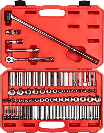 TEKTON 3/8 Inch Drive 12-Point Socket and Ratchet Set, 74-Piece (1/4-1 in., 6-24 mm) | SKT15312