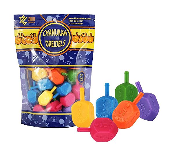 Zion Judaica Medium Plastic Hanukkah Dreidels with English Transliteration - Ziplock Bag (30 Pack)