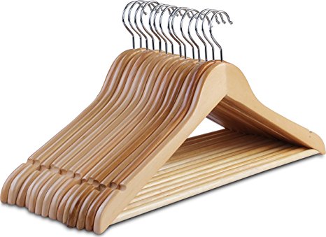 Zoyer Wood Suit Hangers (20 Pack) - Premium Quality Wooden Coat Hangers - Strong and Durable Suit Hangers - Natural
