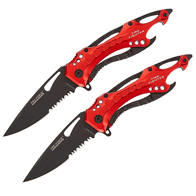 TAC Force TF-705RD Assisted Opening Tactical Folding Knife, Black Half-Serrated Blade, Red Handle, 4-1/2-Inch Closed, Red (2-Pack)
