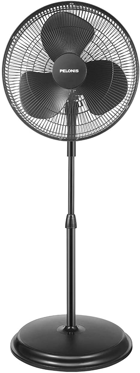 PELONIS PFS40A2ABB 16'' 3-Speed Pedestal, Standing Fan for Home and Office, 85° Oscillation and Adjustable in Height, Black, 16 Inch