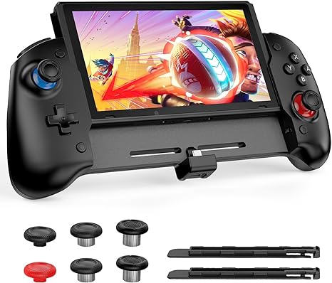 NexiGo Hall Effect Gripcon (No Drift, No Deadzone) with Hall Sensing Joystick for Nintendo Switch/Switch OLED, Ergonomic Handheld Mode, 6-Axis Gyro, Mapping Function, Black