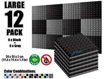 Arrowzoom New 12 Pack of 50 X 50 X 5 cm Soundproofing Pyramid Acoustic Foam Studio Absorbing Tiles Pads Wall Panels AZ1034 (BLACK & GRAY)