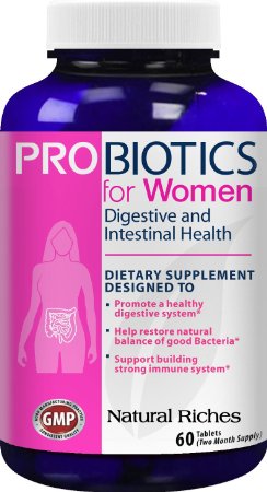 Probiotics Supplement for Women from Natural Riches for Colon & Digestive Health, Helps Improve Immune System & Replenish Flora after Antibiotic Use, 60 Tablets