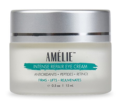 Amélie Eye Cream with Retinol For Puffiness, Sagging, Under-Eye Bags & Wrinkles. Intense Repair Formula For Aging Skin. Organic Ingredients Include Peptides, Antioxidants & Hyaluronic Acid.