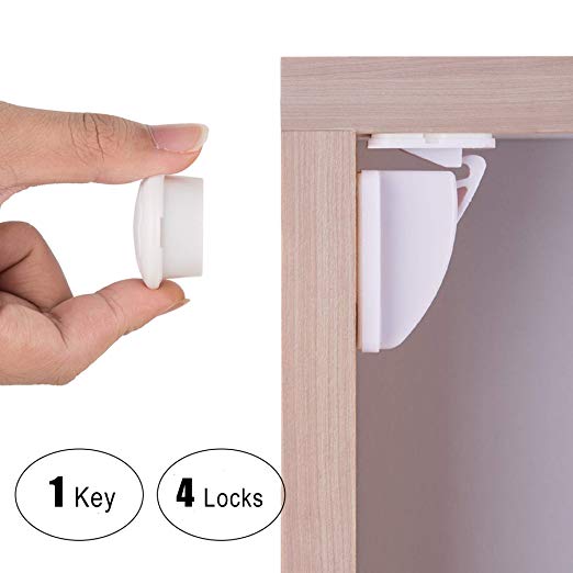 Baby Proof Magnetic Cabinet Safety Locks, CO-Z Hidden Magnetic Latch Lock Systems - No Tools No Drill Needed (4 Locks   1 Key)