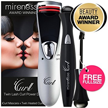 "Mirenesse Cosmetics" Award Winning Twin Heated Eye Lash Curler   FREE iCurl Secret Weapon Mascara 10g / 2 Piece Kit - AUTHENTIC