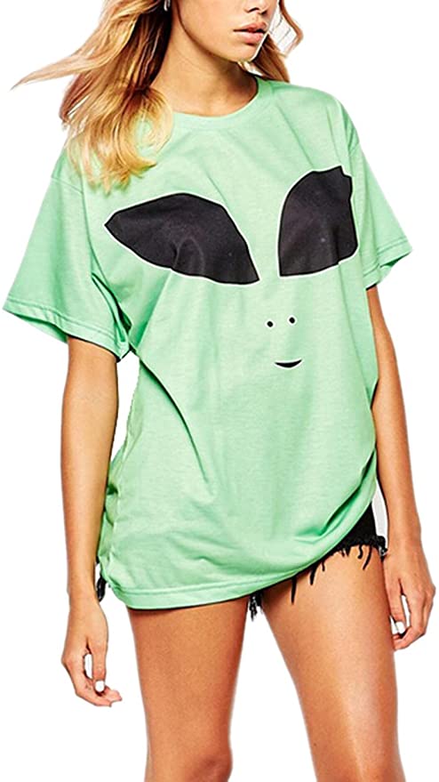 Forlisea Womens Casual Alien Print Short Sleeve Loose T-Shirt Top