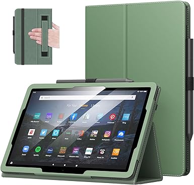 MoKo Case Fits All-New Amazon Kindle Fire HD 10 & 10 Plus Tablet (13th/11th Generation, 2023/2021 Release) 10.1" - Slim Folding Stand Cover with Auto Wake/Sleep, Celadon