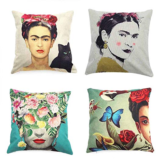 Beautyonline 4Pcs Mexican Style Cotton Linen Throw Pillow Case Cushion Cover Pillow Covers Home Car Decor 17.7x17.7''