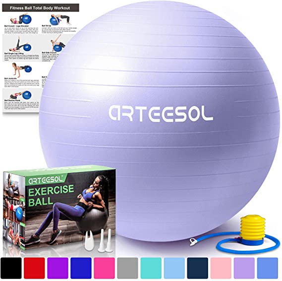 Yoga Ball arteesol Anti-Burst Exercise Ball, Fitness Balance Swiss Ball with Quick Pump 45/55/65/75/85cm Anti-Slip Workout Ball,Heavy Duty Gym Ball for Physical Therapy, Gym and Home Exercise