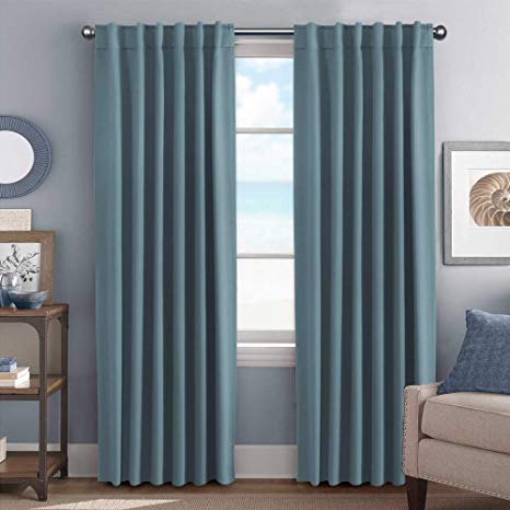 H.VERSAILTEX Bedroom Blackout Curtains Panels Window Treatment Thermal Insulated Solid Blackout for Living Room, Back Tab/Rod Pocket Window Draperies 84 Inch - Stone Blue