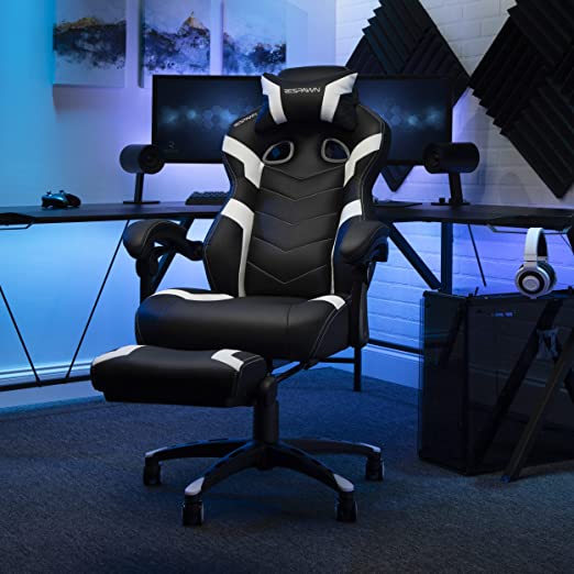 RESPAWN 110 Pro Racing Style Gaming Chair, Reclining Ergonomic Chair with Built-in Footrest, in White (RSP-110V2-WHT)