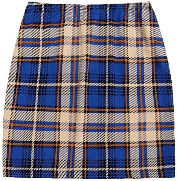 DIDK Women's Casual Tartan Plaid Slit Hem Bodycon Straight Mini Skirt