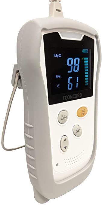 Concord Portable Handheld Pulse Oximeter Monitor with Loud Audible Alarms and Large Color Display