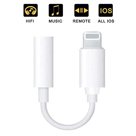 Headphone Jack Adapter 3.5mm AUX Audio for iPhone 7 /7Plus iPhone 8 /8Plus/X/Xs/Xs Max/XR Dongle to 3.5 mm Headphone Jack Adapter for iPhone Earphone Audio Connector Jack Splitter Cable Support iOS 12