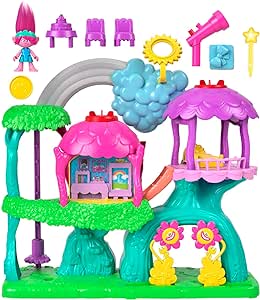 Fisher-Price Imaginext DreamWorks Trolls Musical Toy Playset, Lights & Sounds Rainbow Treehouse with Poppy Figure & 7 Play Pieces for Preschool Kids