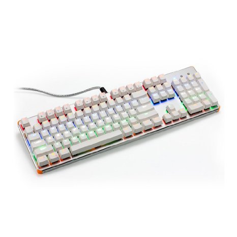 YCCTEAM®104-Metal Keys Programmable Mechanical Gaming Keyboard, Marquee Featured Backlit Colorful LED,Pearl White