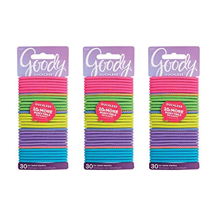 Goody Ouchless Women's Braided Elastics Neon 4mm for Medium Hair, (3 Pack/90 Ct Total)