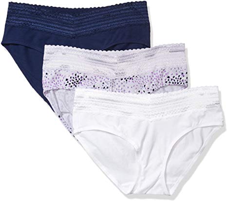 Warner's Women's No Pinching No Problems 3 Pack Cotton Hipster with Lace Panties