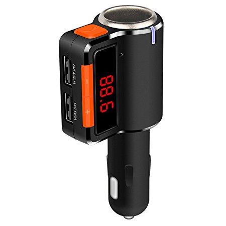 Bluetooth FM Transmitter With Car Lighter - Start Sjsw® Universal Wireless FM Transmitter - Mp3 Player - Music To Car Radio, Hands Free Calls, LED display, iPhone 6/5/4, Samsung & All Smartphones