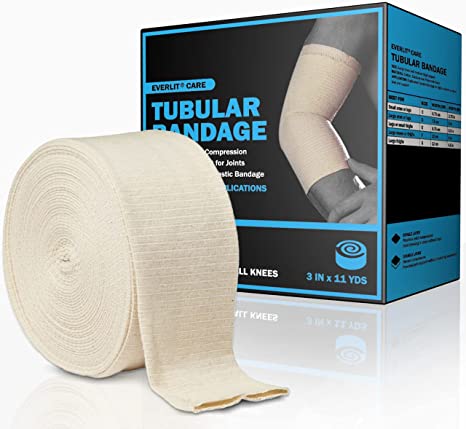 EVERLIT Elasticated Tubular Support Bandage | Stockinette Tubing for Large Arm, Knees, Legs | Light to Moderate Compression Bandage Roll for Tissue Support (Size D | 3" x 11 yd)