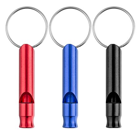 Vastar 3pcs Emergency Hiking Camping Survival Aluminum Whistle Key Chain With Red/Black/Blue Color