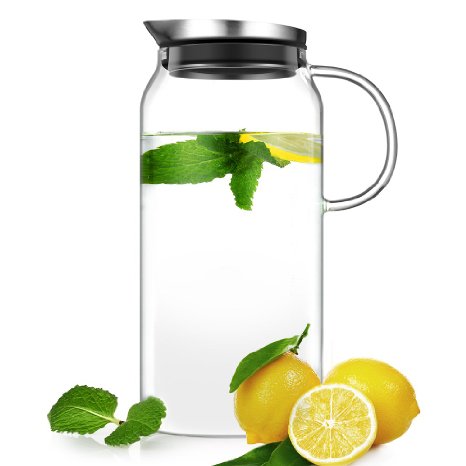 Ecooe Water Pitcher Ice Tea Pitchers With Stainless Steel Infuser Lid Pyrex Glass Teapots Stovetop Safe 1300ML