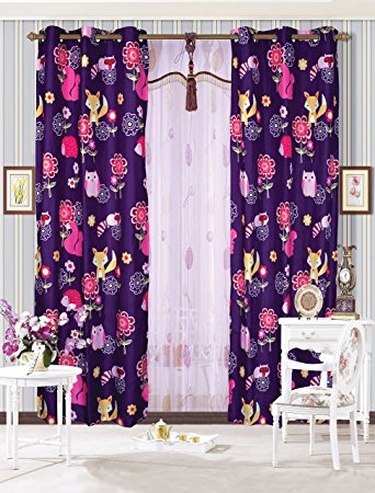 Mk Collection 2 Panel Curtain with Grommet Teens/girls Owl Fox Animals Purple New
