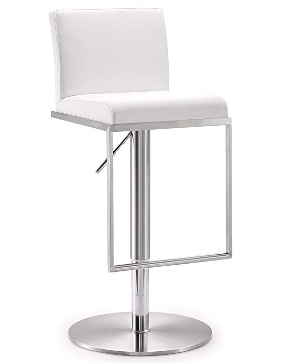 TOV Furniture 16.5W x 17.7D x 31.5 - 41.15H inches- 33lbs  Amalfi Stainless Steel Adjustable Barstool ,White