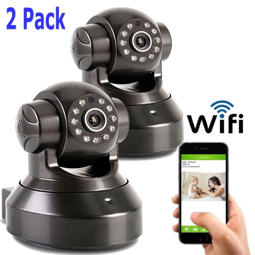 Coolcam HD720P 2PK Wireless WiFi IP Camera Smartphone CCTV Security Surveillance 2way Audio Camera with Night Vision and Motion Detect 16GB built-in (records up to 6 mo 20 events/day)