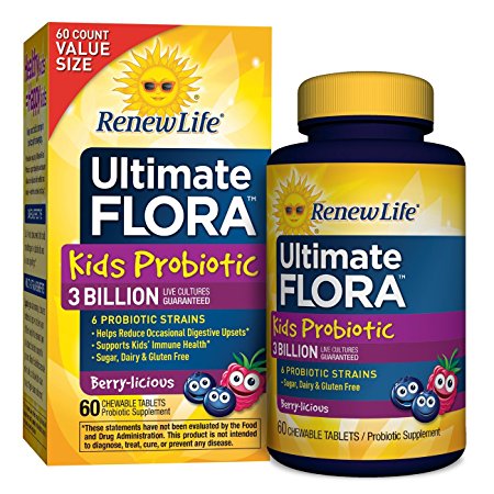 Renew Life Kids Probiotic, Ultimate Flora, 3 Billion, 60 Chewable Tablets