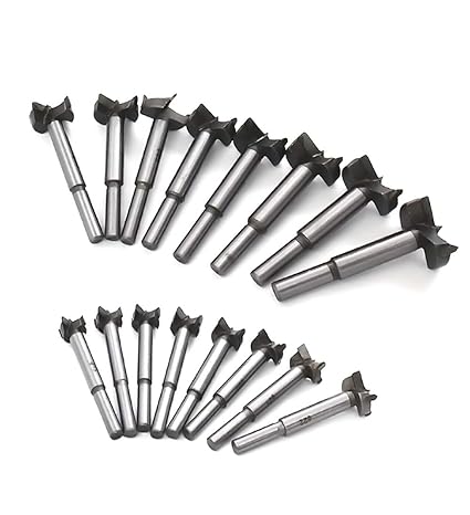 Mengshen Forstner Drill Bits 15-35mm 16PCS, Carbon High Speed Steel Woodworking Hole Saw Punching Bit Wood Slabs Flat Wing Drilling Hole Hinge Cemented Carbide Drilling Sets, Triangle