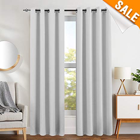 Blackout Curtains for Living Room Curtains for Bedroom Light Blocking Triple Weave Draperies, Grommet Top, 2 Panels, 95", Grey
