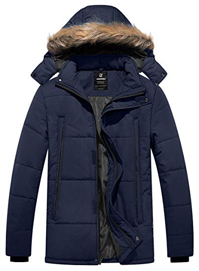 Wantdo Men's Puffer Warm Winter Jacket Heavyweight Windbreaker Quilted Outwear with Removable Hood