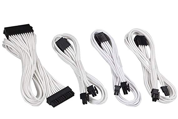 Antec Sleeved Cable - Power Supply Cable Extension Kit with Extra-Sleeved 24 PIN / 4 4 PIN / 6 2 PIN with Combs - (19.6inch/50cm) UV White