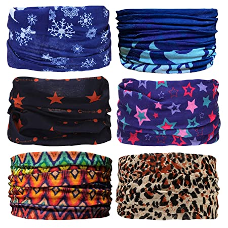 Sea Team 6-Pack Seamless Face Cover, Cycling Face Mask, Tie Dye Neck Gaiters, Bandanas, Balaclavas, Headbands, Versatile Headwear for Sports, Workout, Running, Hiking, Casual, Outdoors (M-9)