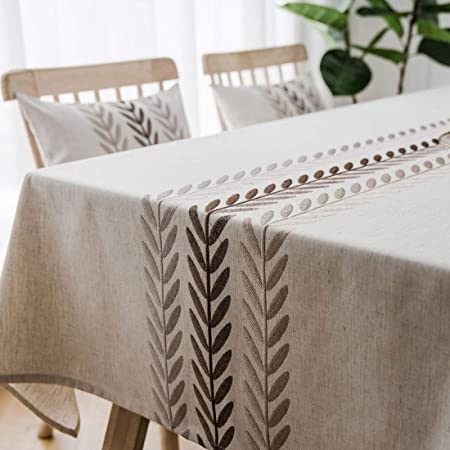 LeLehome Embroidery Tassel Square 53Inch X 53 Inch Leaves Tablecloth Dinner Picnic Table Cloth Home Decorative Table Cover for Kitchen Dinning Party Home Decoration Oblong