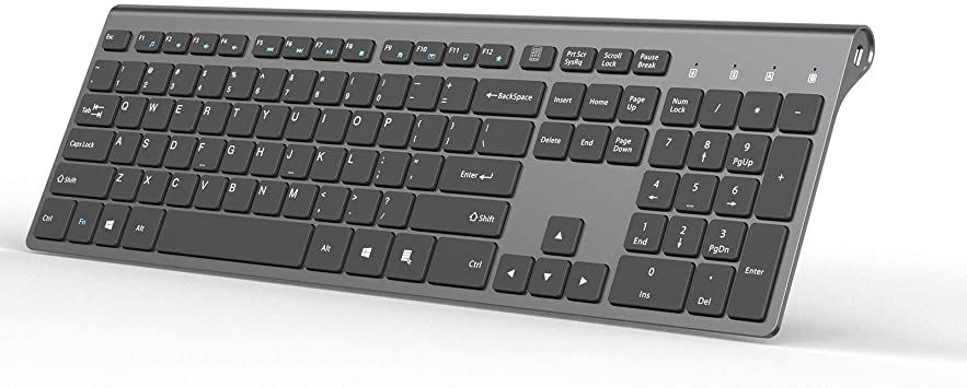 Rechargeable Wireless Keyboard,J JOYACCESS Full Size Quiet Thin Keyboard Wireless for Laptop,Computer,Desktop,PC,Surface,Smart TV and Windows,Black and Gray