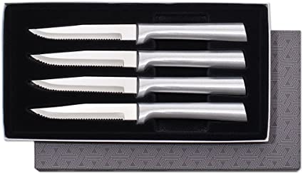 Rada Cutlery Serrated Steak Knife Set – Stainless Steel Knives With Brushed Aluminum Handles, Set of 4